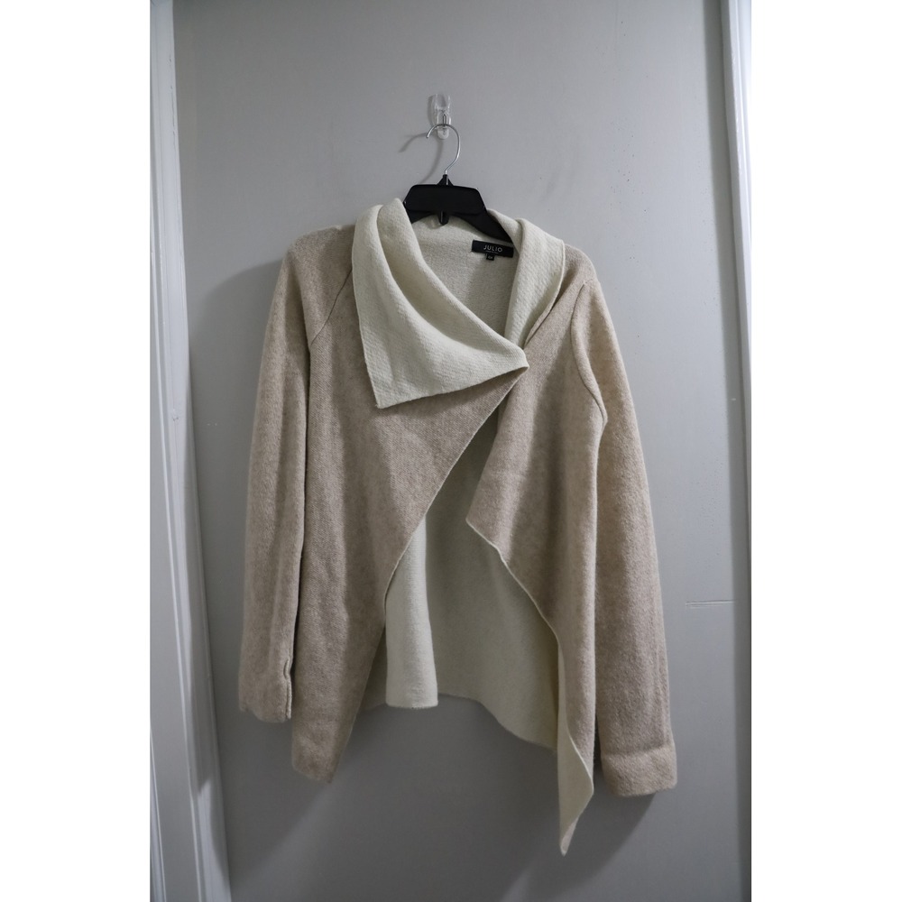 Julio Italy‎ Women's Cardigan Beige Wool Blend Asymmetrical Sweater